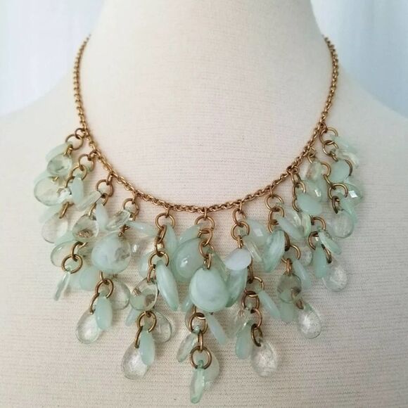 Cascading Mint Faux Glass Cascading Chain Necklace - Picture 1 of 7